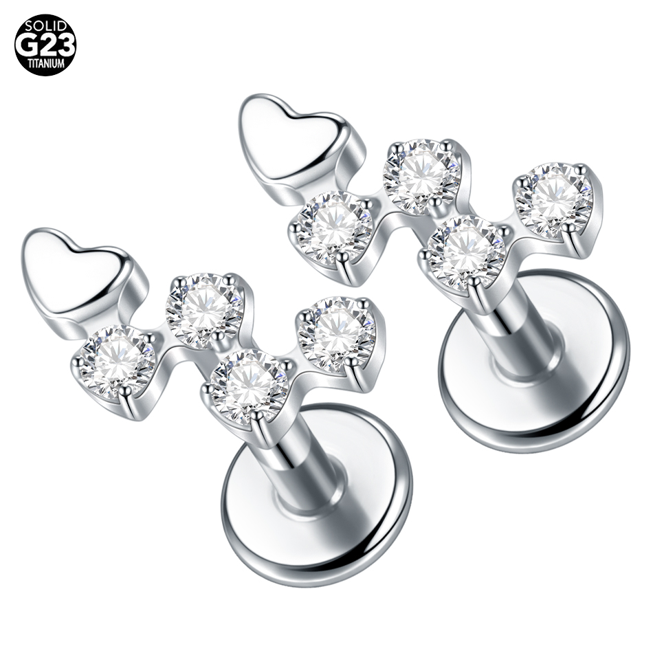 Body Jewelry Flat Back - 1Pc Titanium Flower Zircon Labret Stud