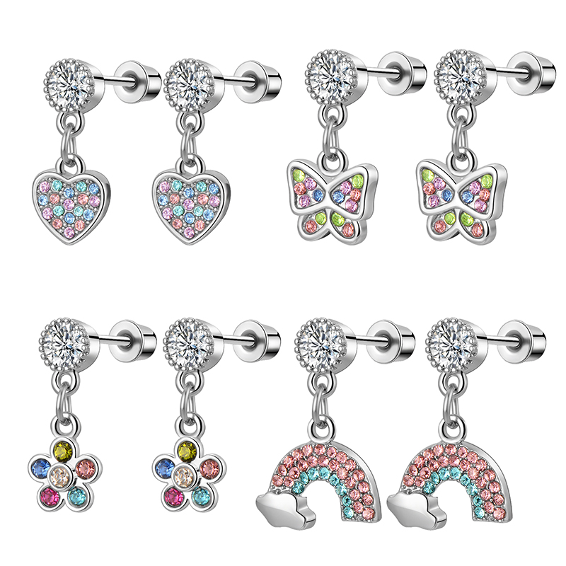 Tragus Flat Back - 1/4 Pairs Hypoallergenic Dangle Screw Back