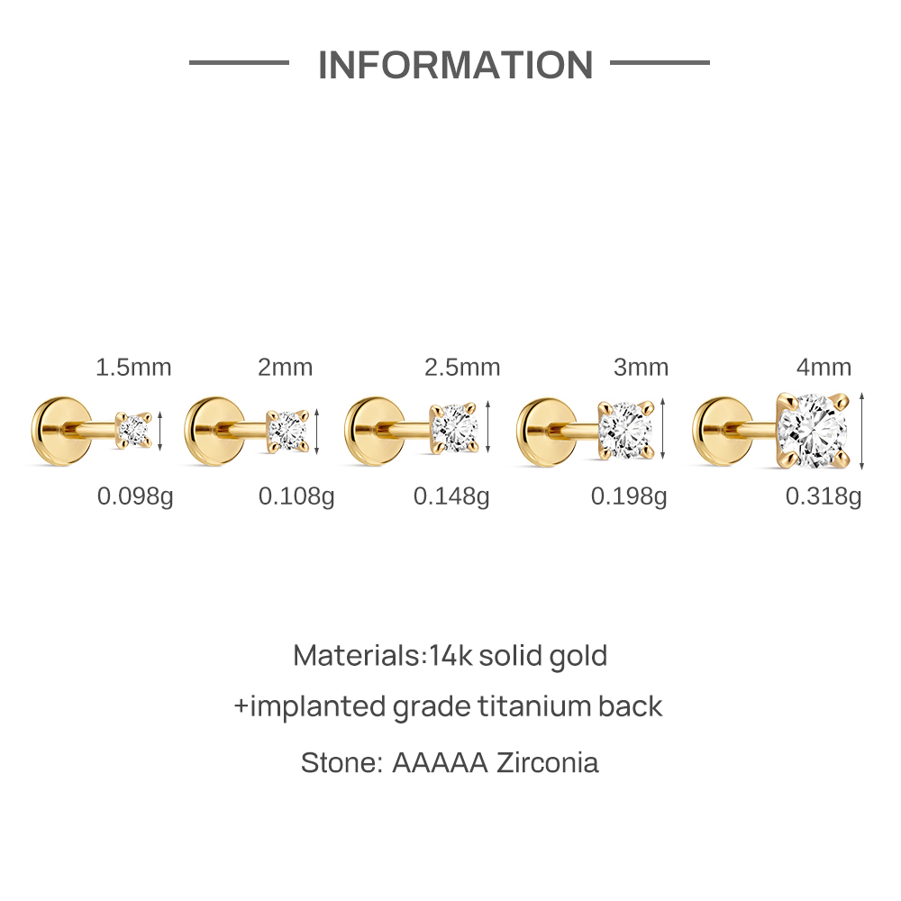 AIDE 14K Solid Gold Mini Four  - огляд і ціна Body Jewelry Flat Back