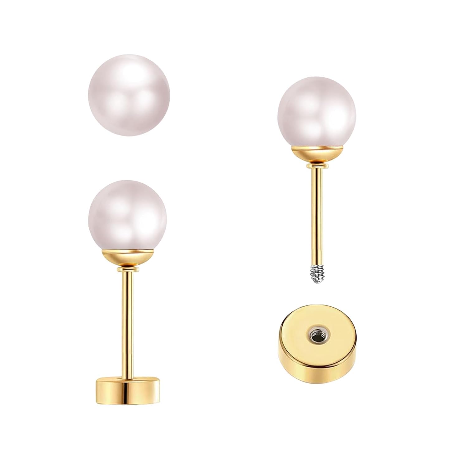 3 Pairs Tiny Pearl Stud Earrin - огляд і ціна Body Jewelry Flat Back