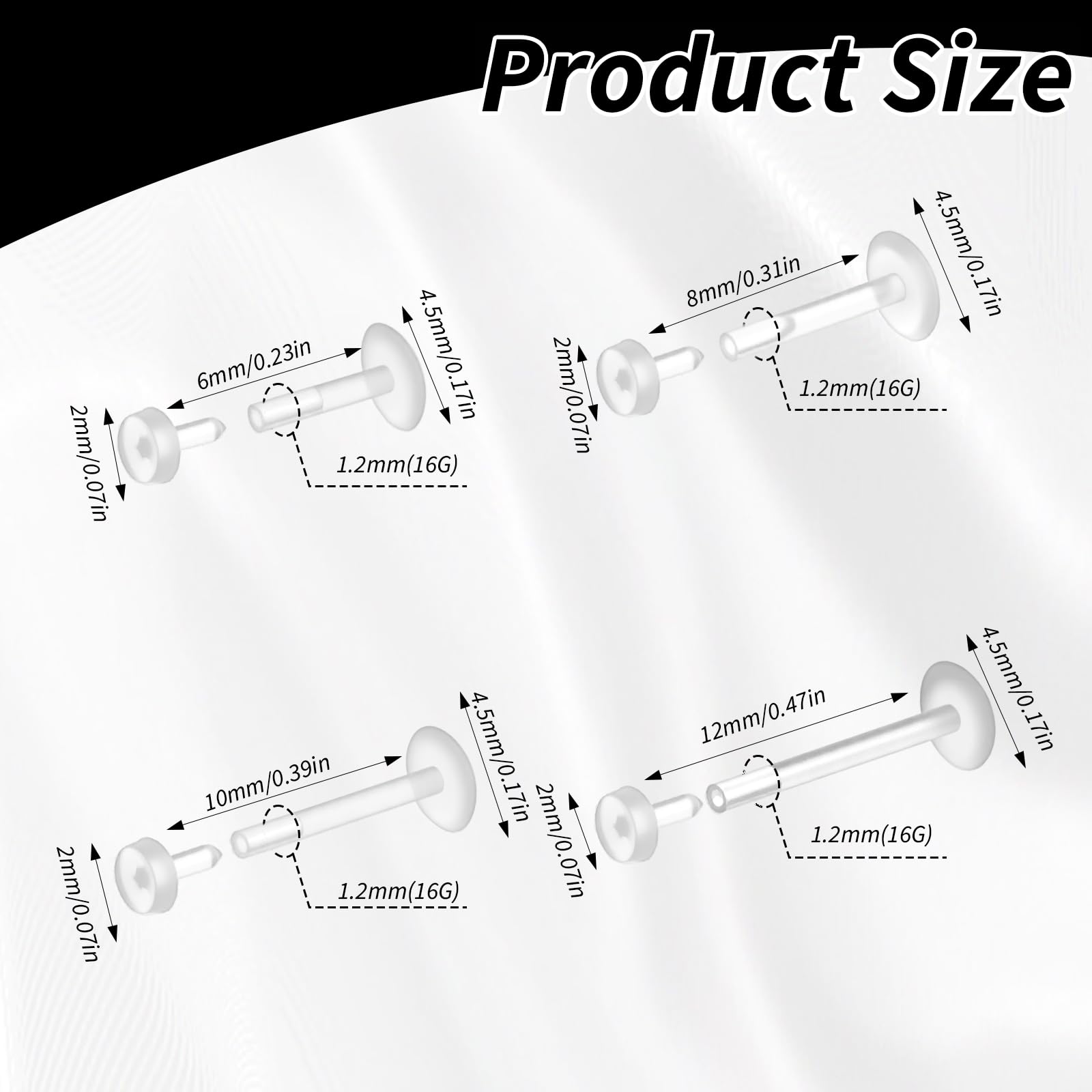 12 Pcs Flat Back Clear Earring - огляд і ціна Body Jewelry Flat Back